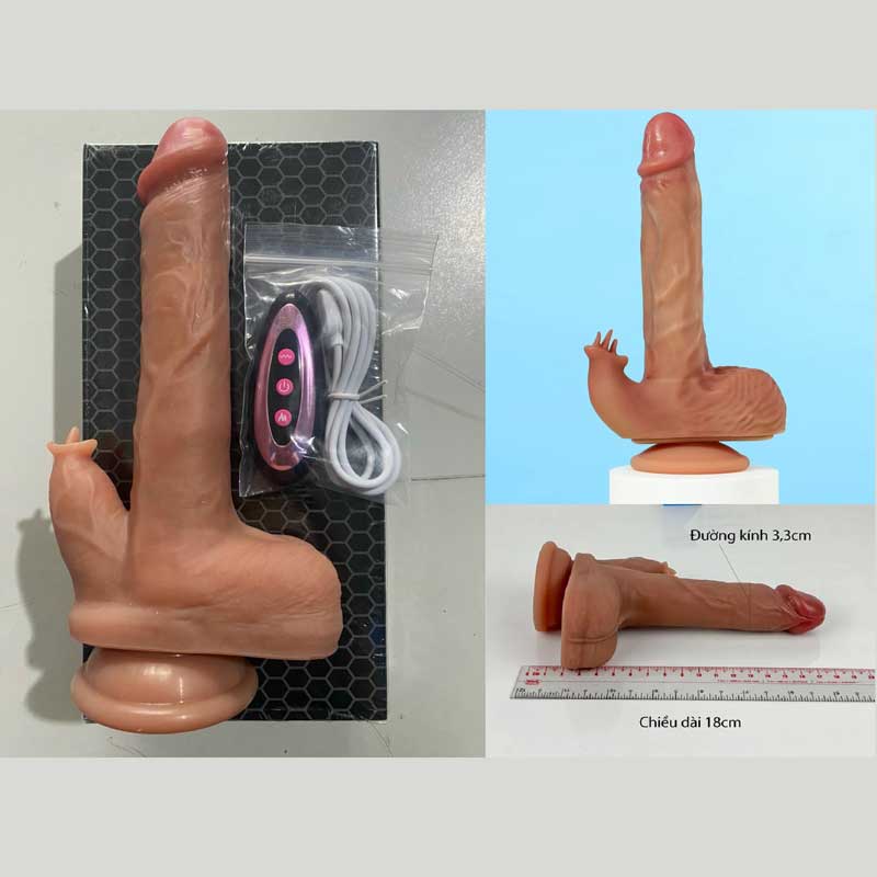Dương Vật Giả Có Remote Hít Tường Rung Thụt, Tỏa Nhiệt, Kèm Lưỡi Liếm Siêu Kích Thích